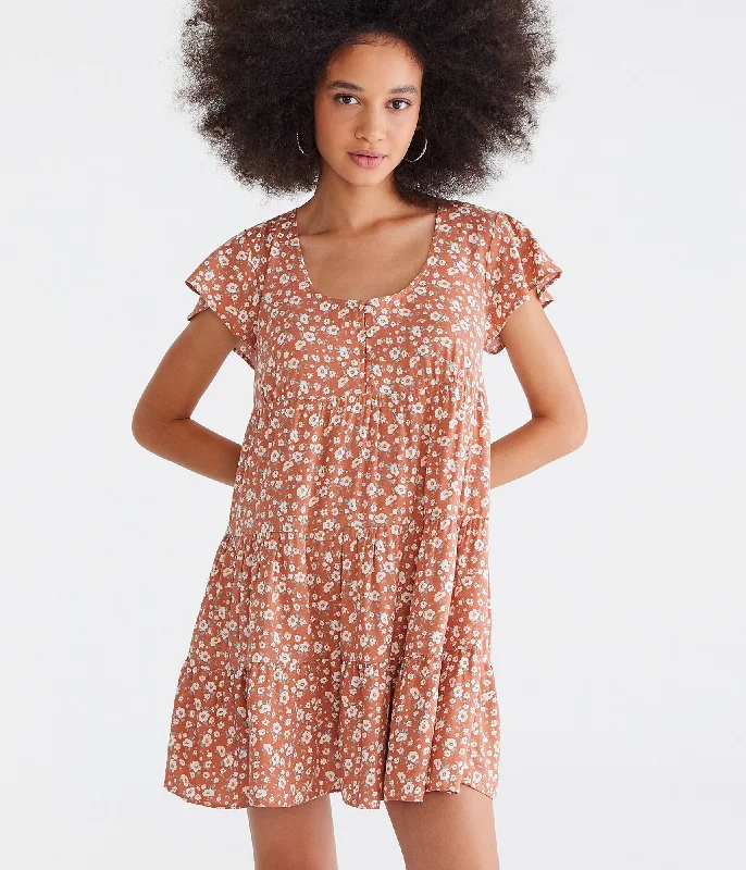 Aeropostale Floral Scoop-Neck Buttoned Babydoll Dress