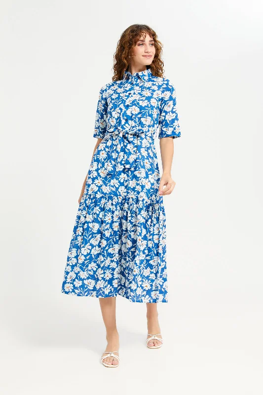 Women Blue Printed Shirt Dress