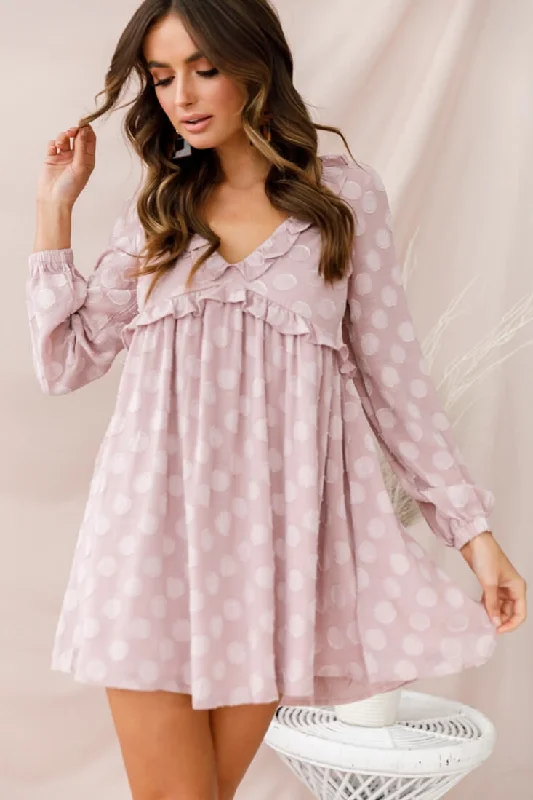 Cutie Pie Long Sleeve Babydoll Dress Mauve