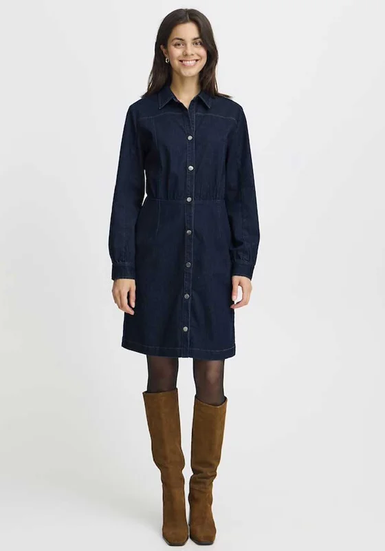 Fransa Chicago Denim Shirt Dress, Raw Blue Denim