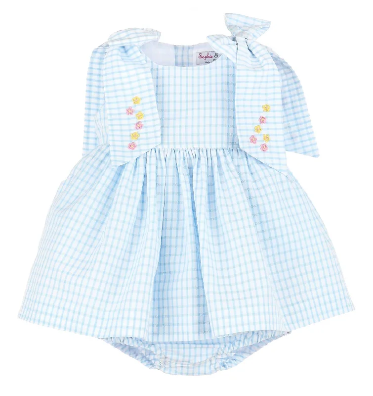 Girls' Lawn Party Bow Dress In Blue Check