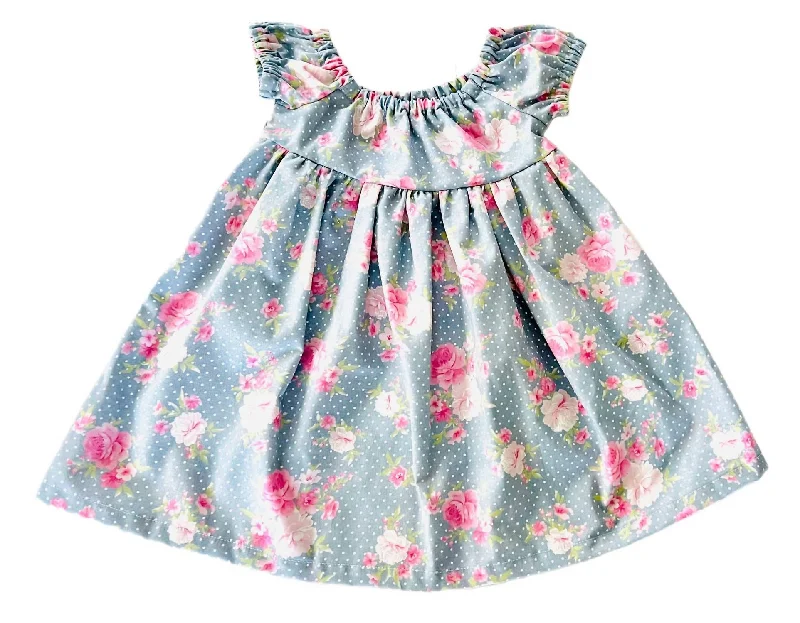 Girls' Pink Rose Babydoll Dress In Blue