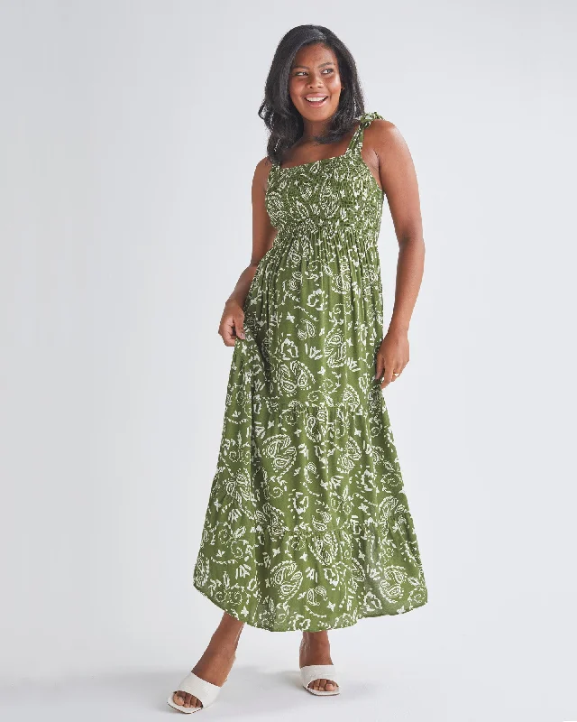 Lilliana Maternity Green Maxi Dress in Paisley