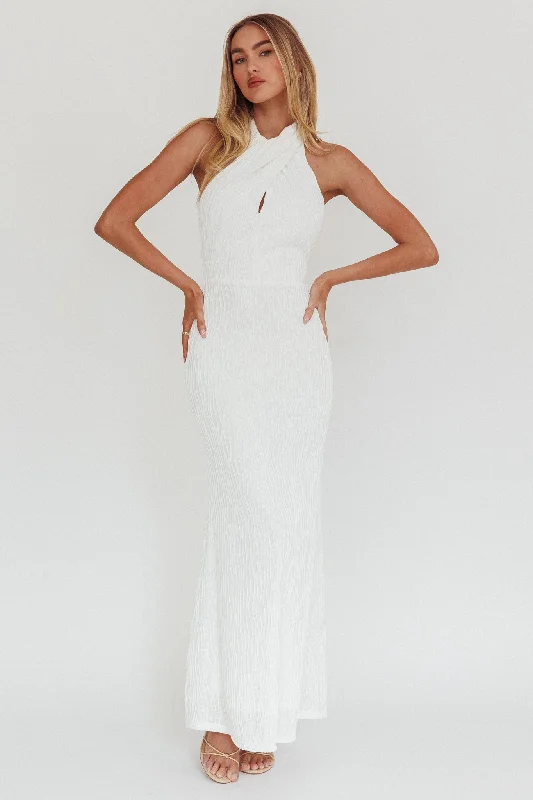 Lush Aura Crossover Halter Neck Maxi Dress White