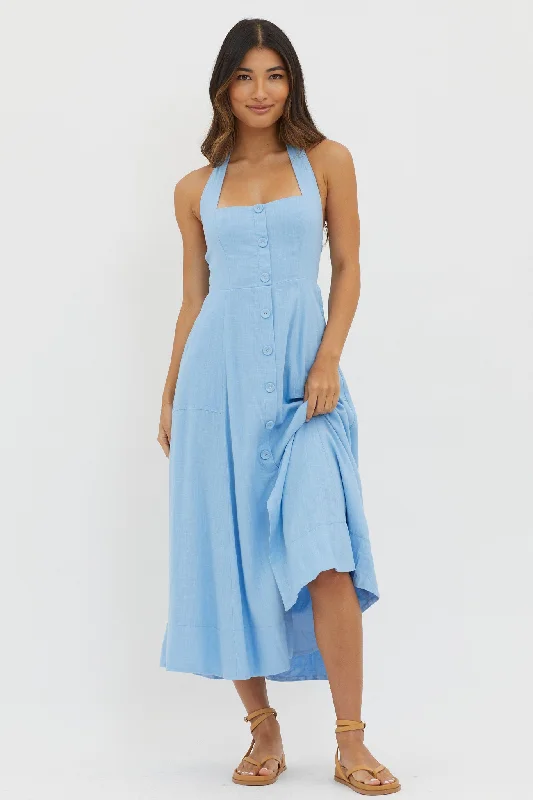 Marybeth Halterneck Midi Dress Blue