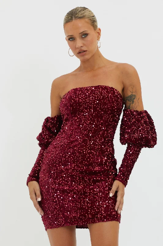 Merry & Bright Sequin Mini Dress Wine