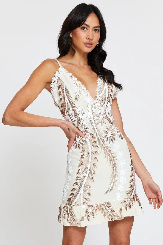 Metallic Cocktail Party Dress Mini