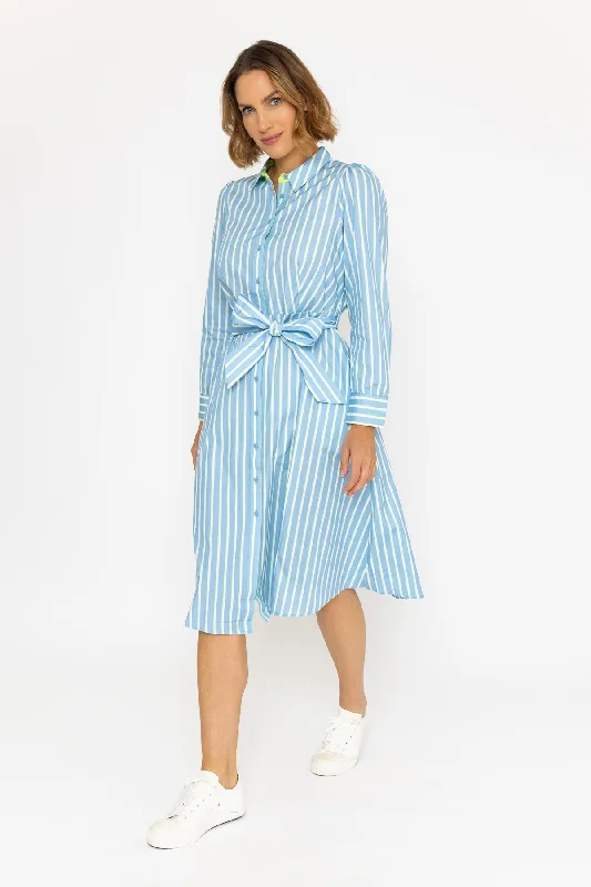 Midi Blue Striped Shirt Dress