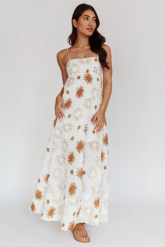 Midsummer Sun Print Maxi Dress White Green