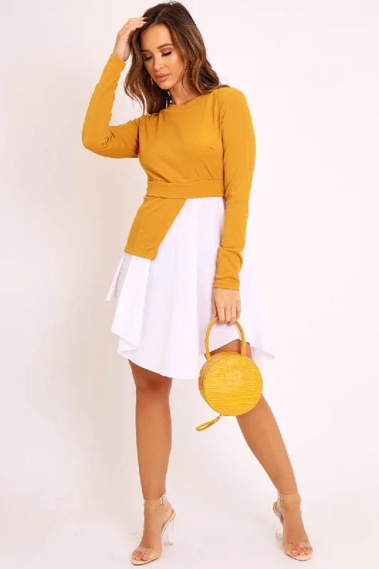 Mustard Ribbed Jumper Shirt Dress - Vita