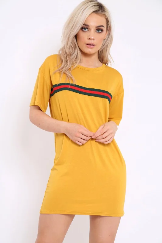 Mustard Stripe Front T Shirt Dress - Kamden