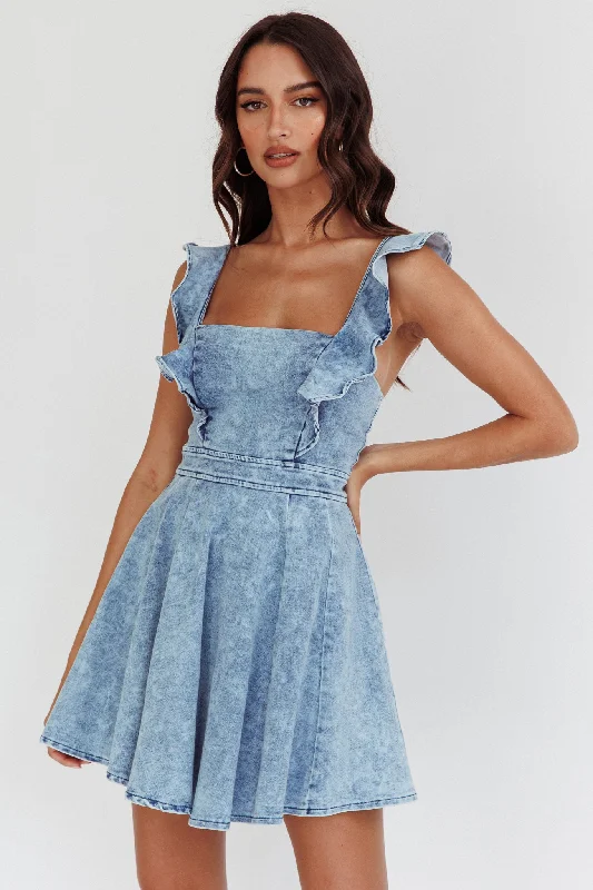 Nola Ruffle Strap Mini Dress Light Denim