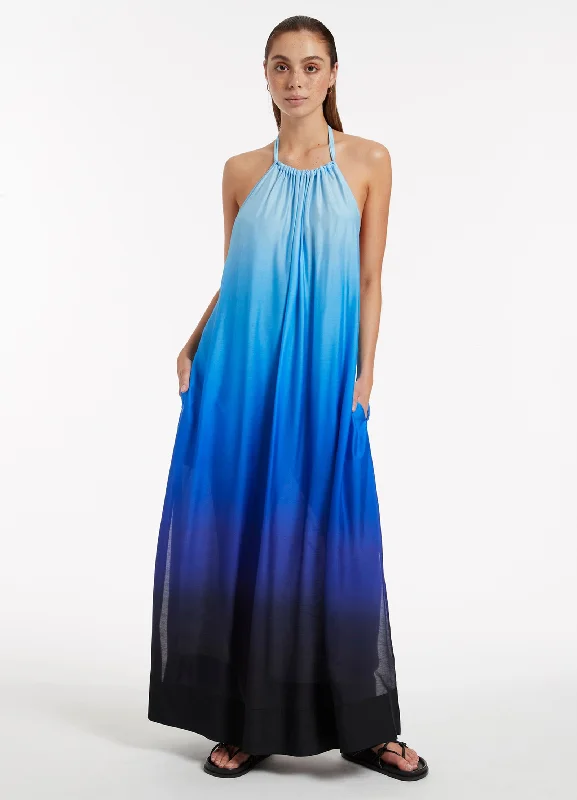 Oia Sunset Halter Maxi Dress - Ocean