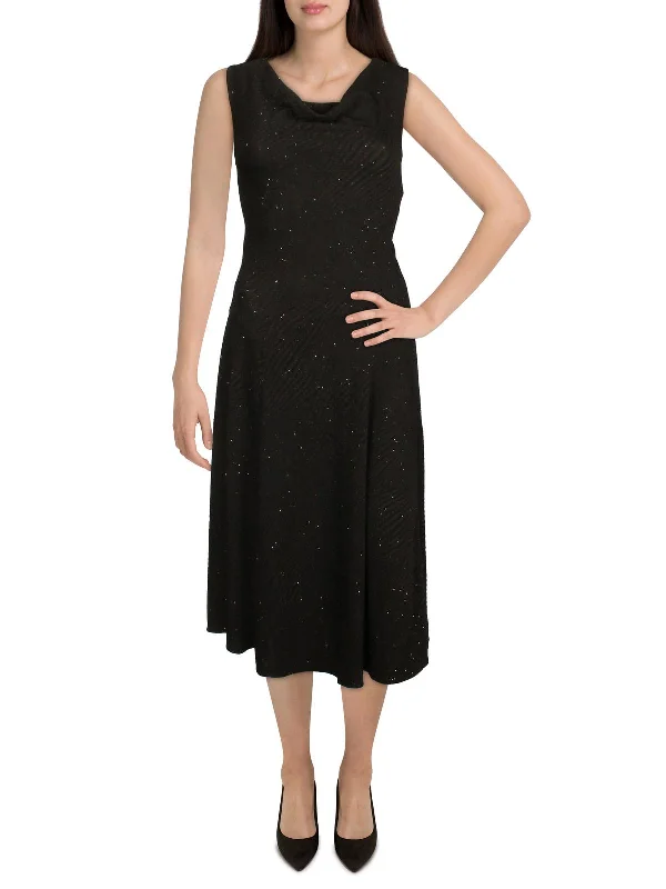 Petites Womens Glitter Midi Cocktail and Party Dress