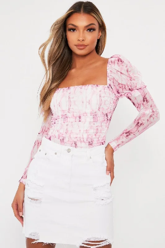 Pink Marble Puff Sleeve Bodysuit - Deana