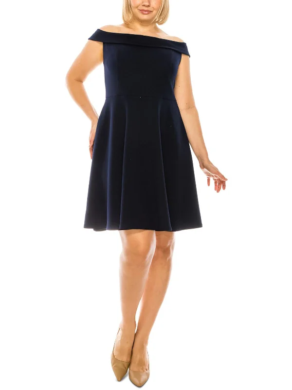 Plus Womens Knit Off-The-Shoulder Cocktail and Party Dress