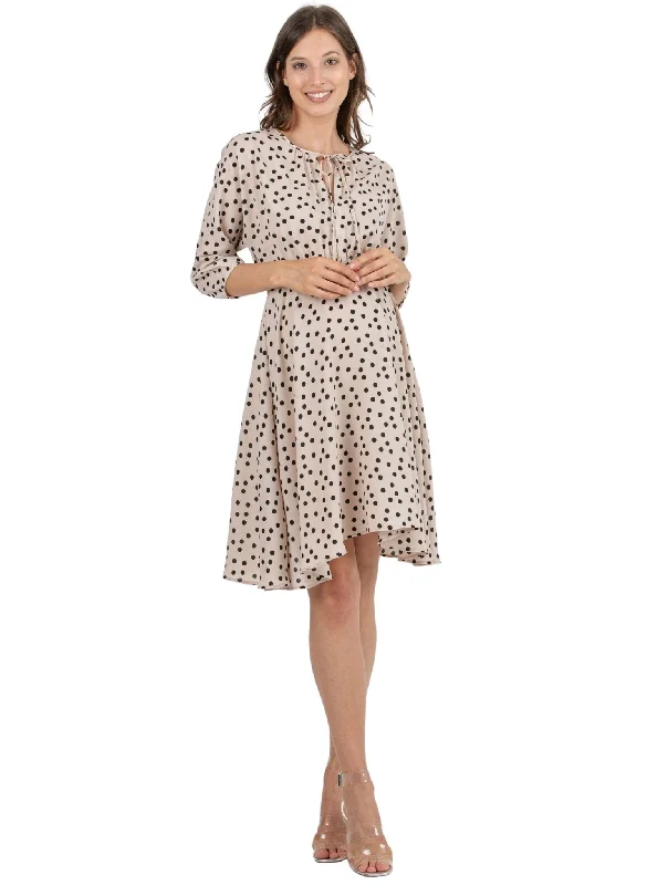 Polka Dot Maternity & Nursing Dress in Crepe - Off White