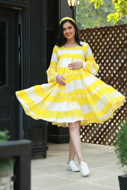 Premium Sunshine Mulmul Maternity & Nursing Frill Dress