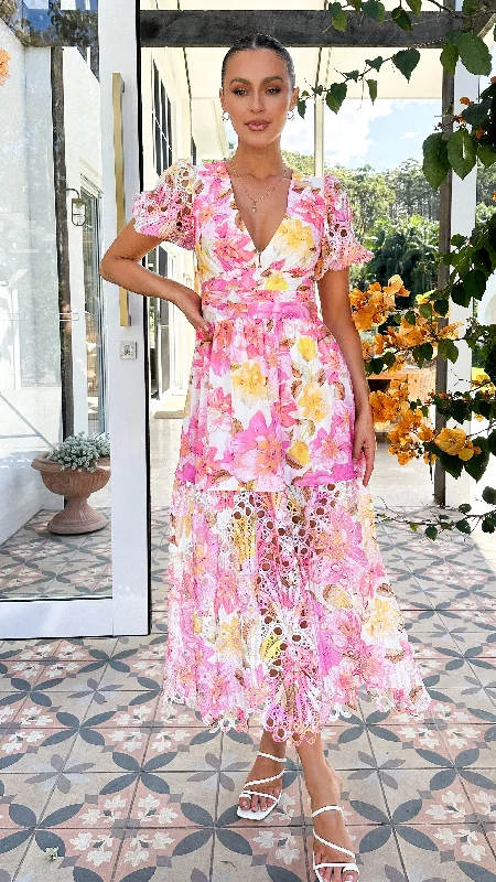 Solana Midi Dress - Pink Floral