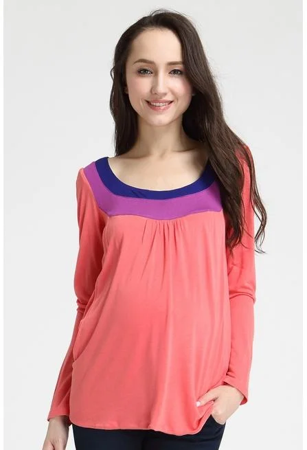 Elena Contrast Neck Maternity Top Magenta