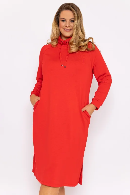 Straight Fit Sweatshirt Dress in Red