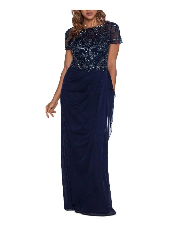 Womens Beaded Draped Evening Dress