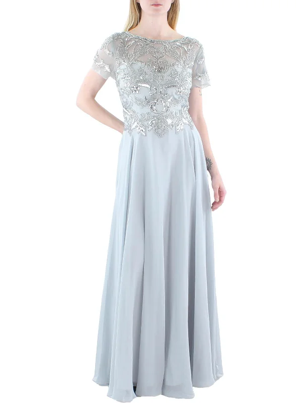 Womens Embellished Chiffon Evening Dress