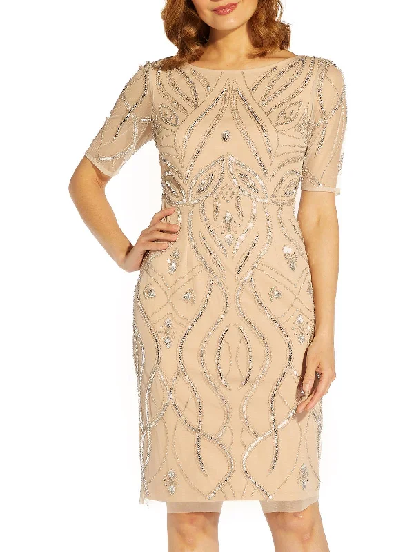 Womens Embellished Sheath Cocktail and Party Dress