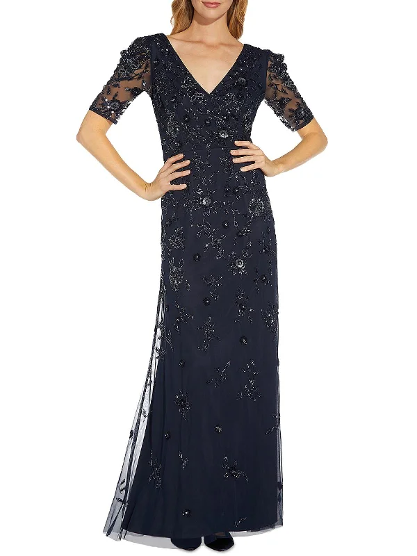 Womens Emellished Surplice Evening Dress