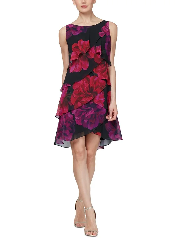 Womens Floral Flutter Sheath Dress