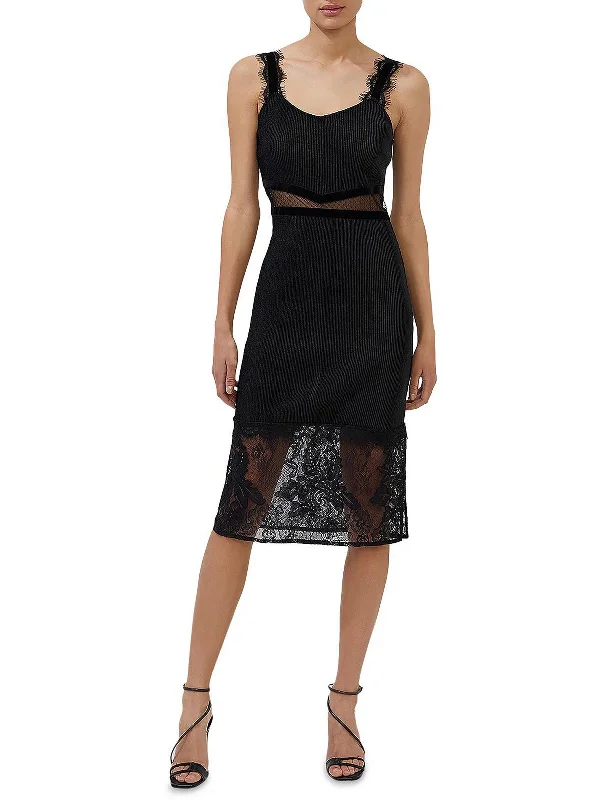 Womens Lace Inset Midi Cocktail and Party Dress