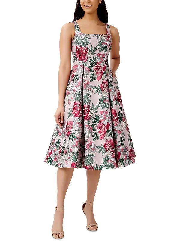 Womens Metallic Floral Cocktail and Party Dress