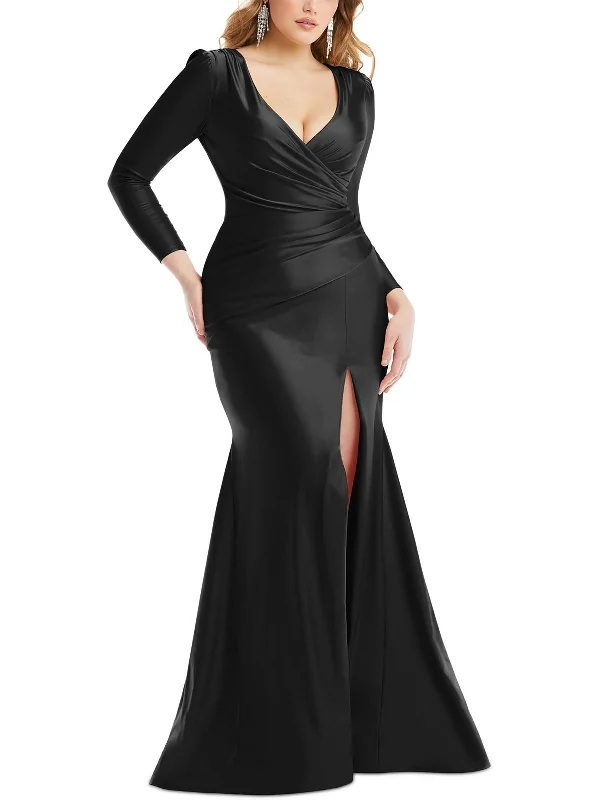 Womens Ruched Long Sleeves Evening Dress