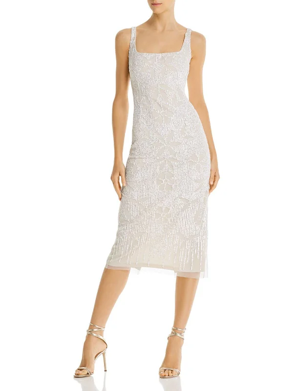 Womens Sequined Sleeveless Sheath Dress