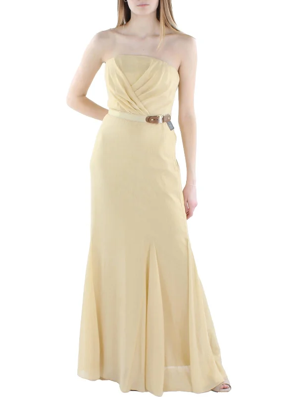 Womens Shimmer Strapless Evening Dress