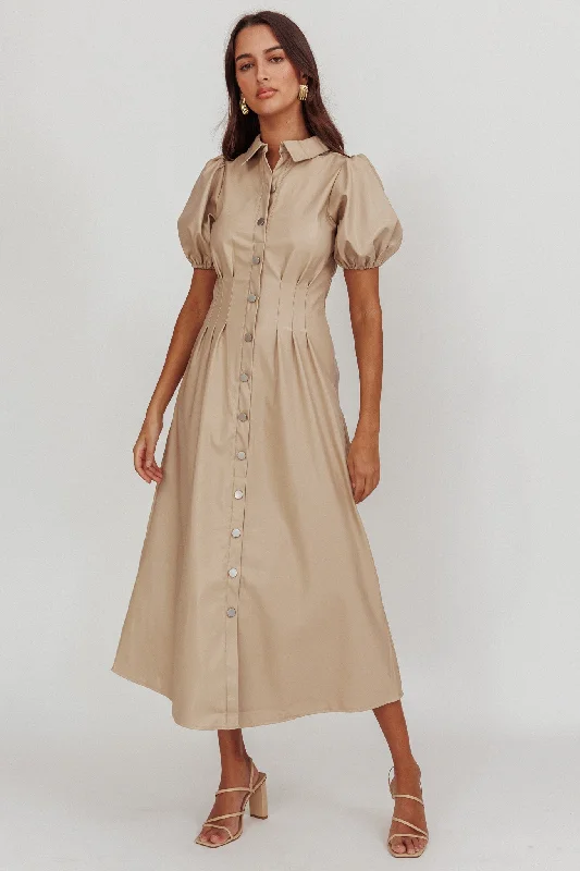 Zurich A-line Puff Sleeve Midi Dress Nude