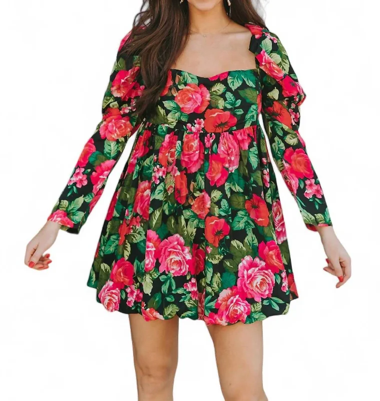 Stassie Puff Sleeve Babydoll Dress In Rosa