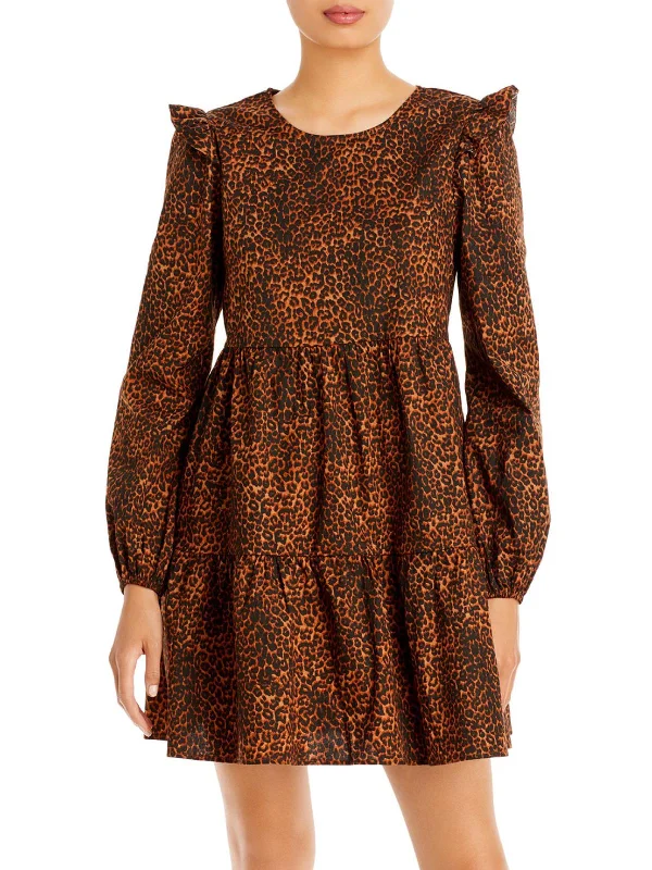 Velma Womens Animal Print Ruffle Babydoll Dress