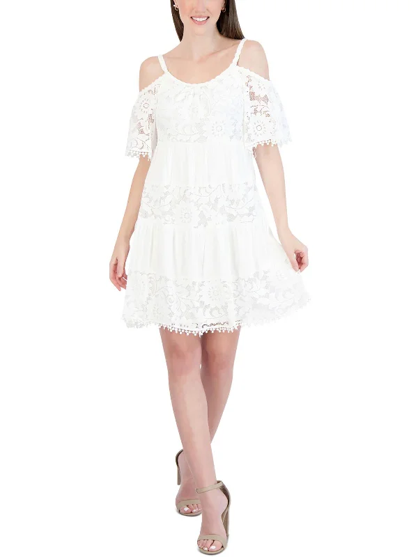 Womens Lace Mini Babydoll Dress