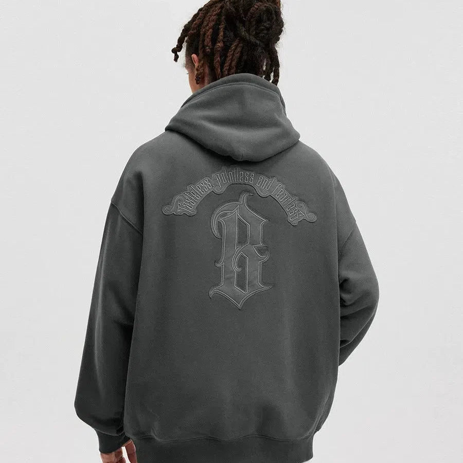 Arc Shaped Letter Logo Embroidered Loose Hoodie