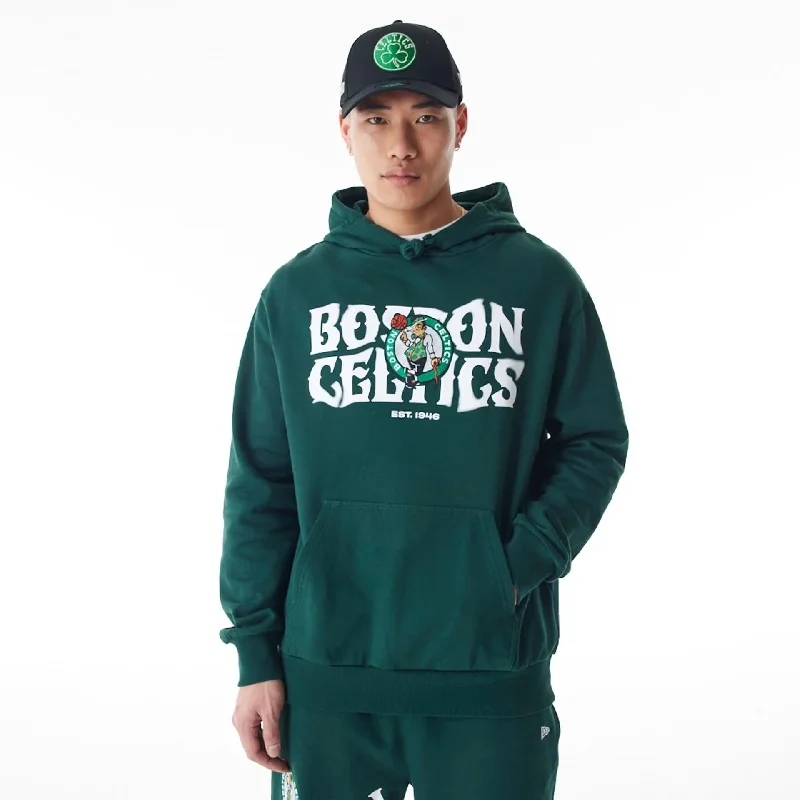 Boston Celtics NBA Graphic Dark Green Oversized Pullover Hoodie