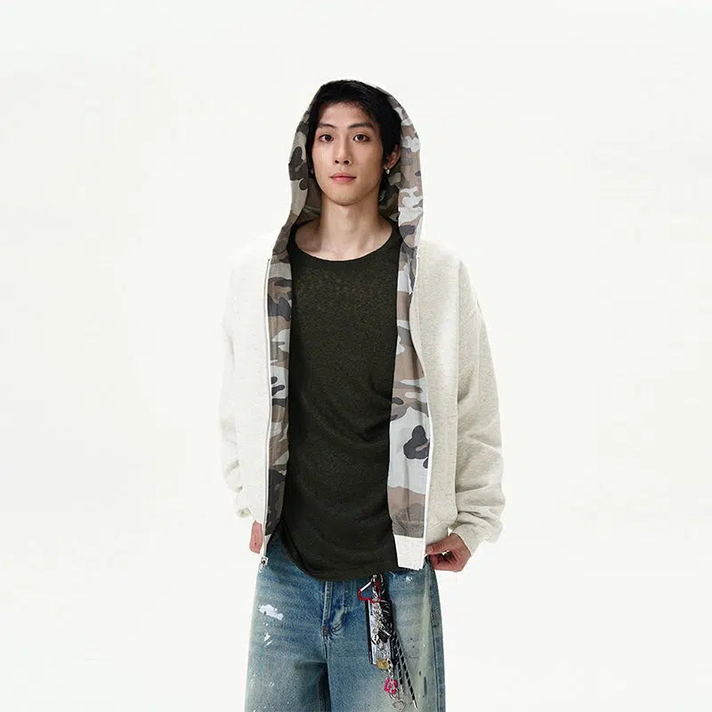 Camouflage Trim Zip-up Hoodie