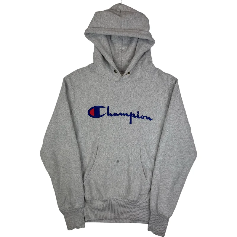 Champion Reverse Weave Hooded Embroidered Logo Sweatshirt Grey