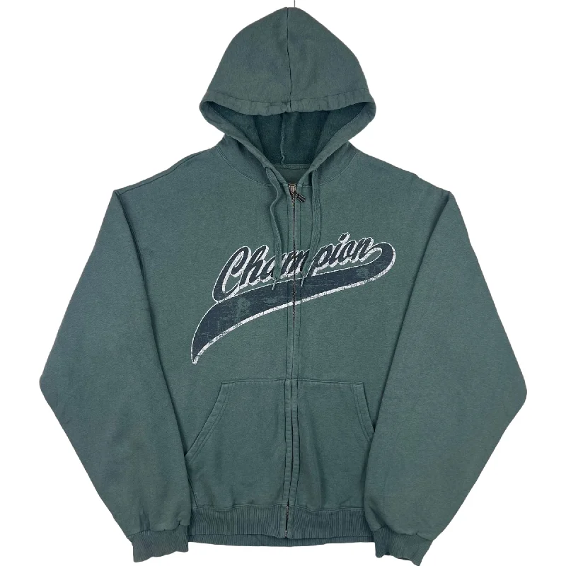 Champion Script Logo Zip-Up Hooded Sweatshirt Green