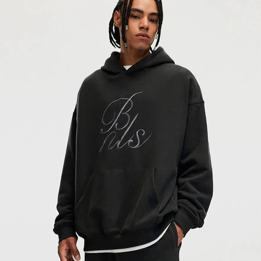 Embroidered Logo Casual Hoodie Retro Loose Fit