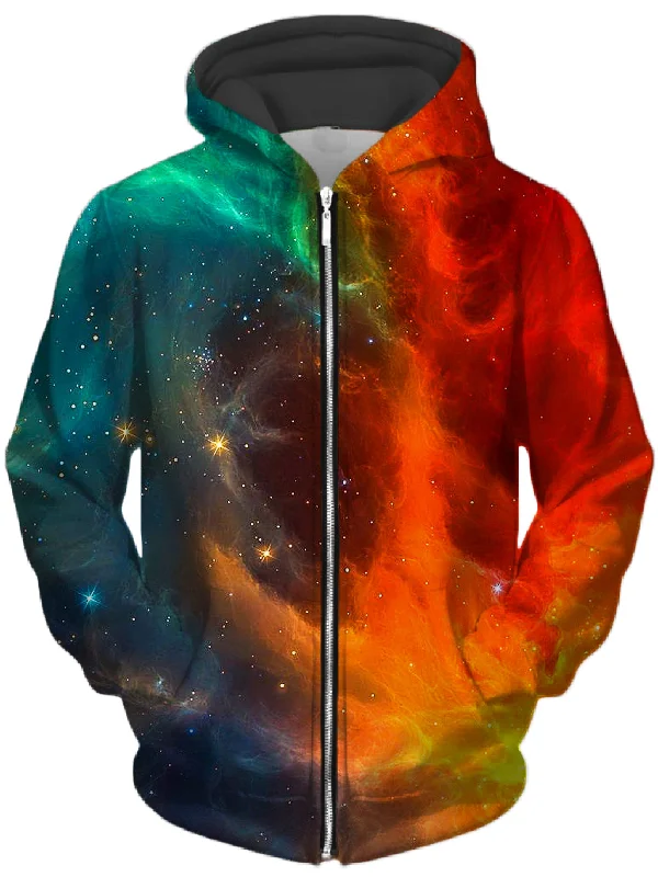 Fire and Ice Galaxy Unisex Zip-Up Hoodie