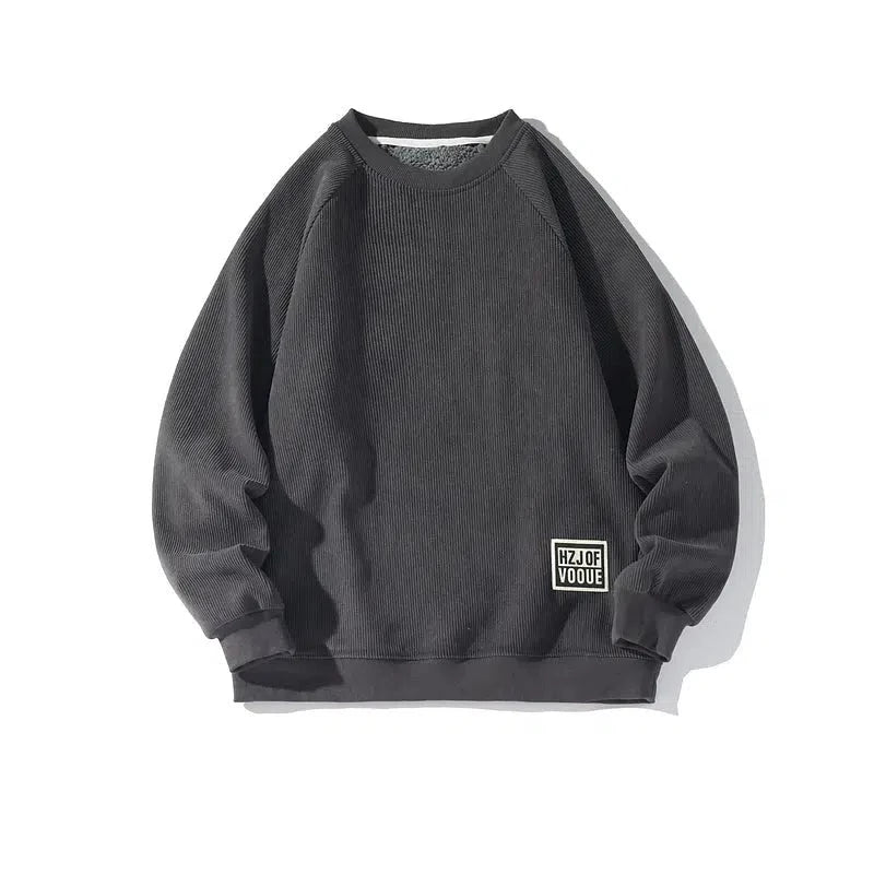 Fleece Corduroy Velvet Crew Neck Sweatshirt