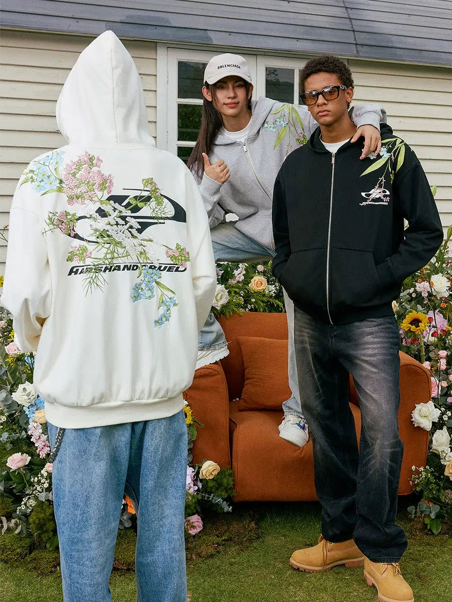 Floral Embroidery Hooded Jacket