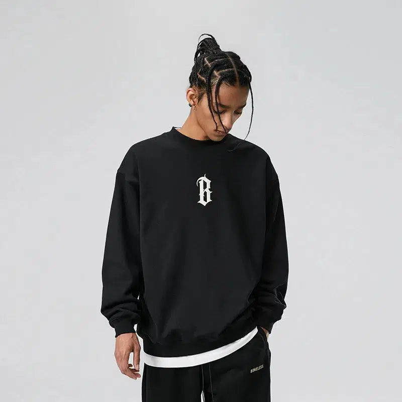Foam Print Round Neck Heavyweight Loose Sweatshirt