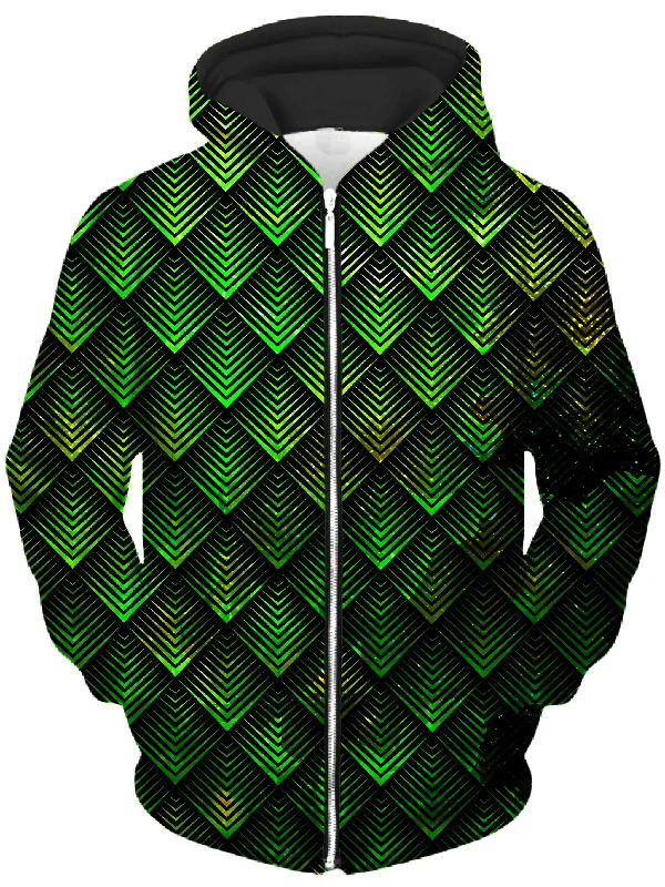 Galactic Dragon Scale Green Unisex Zip-Up Hoodie